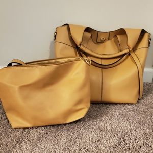Camel leather tote with matching handbag